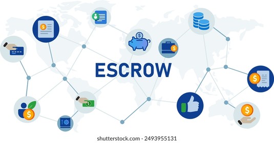 escrow money bank transfer account credit broker transaction mind-map blue color icon