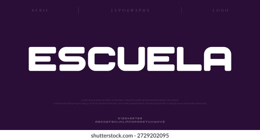 
Escuela, Creative digitale minimale moderne Logo-Alphabet-Schriftarten. Typografie minimalistisch urban sana serif digitale Mode Zukunft kreative Logos Schriftarten. Vektorgrafik

