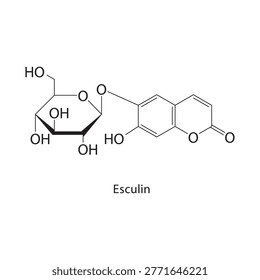 Esculin skeletal structure. glycoside compound schematic illustration. Simple diagram, chemical formula.