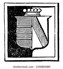 Escutcheon es negro en el lado siniestro, dibujo vintage de línea o ilustración grabadora.