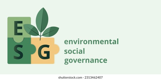 ESG banner. An abbreviation in the form of puzzles. Environment, Social, Governance. Vector illustration