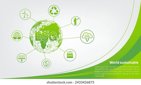 ESG Banner for Environment, Society and Corporate Governance, Contributions to environmental and social issues, World sustainable development, Vector illustration