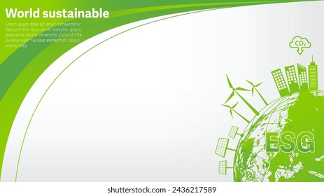 Banner ESG para Medio Ambiente, Sociedad y Gobierno Corporativo, Contribuciones a temas ambientales y sociales, Desarrollo sostenible mundial, Ilustración vectorial