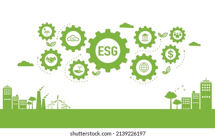 ESG banner web icon for business and organization, Environment, Social, Governance in the sky with green city.