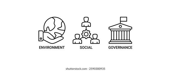 ESG banner web icon set vector illustration for Environment Social Governance of corporate sustainability performance for investment screening icons. Outline vector symbol background.