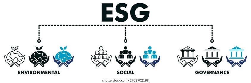 ILUSTRACIÓN VECTORIAL de Web de Anuncio ASG con íconos de gobernanza ambiental, social