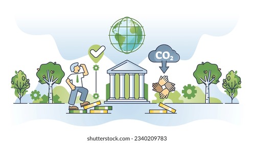 ESG business or environmental social governance company outline concept. Investing in future energy, green electricity and sustainable power production vector illustration. Ecology funding projects.