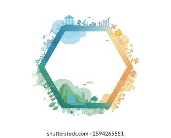 ESG in community with hexagon frame and Environmental social governance elements vector illustration graphic EPS 10
