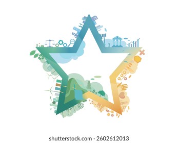 ESG in community with star frame and Environmental social governance elements vector illustration graphic EPS 1