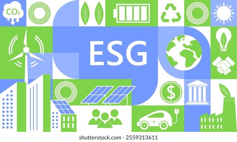 ESG concept  for business and organization, Environment, Social, Governance and sustainability development concept. Vector illustration, Infographic,Web Banner.