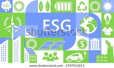 ESG concept  for business and organization, Environment, Social, Governance and sustainability development concept. Vector illustration, Infographic,Web Banner.