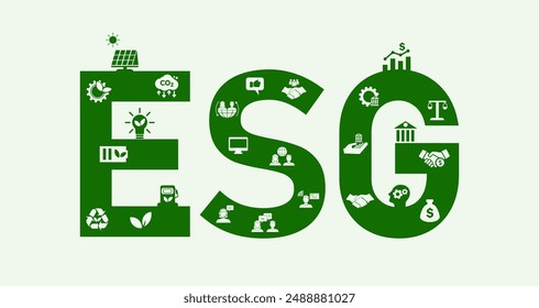 ESG concept for environment, society and governance in sustainable and eco-friendly business on white background. Vector illustration.