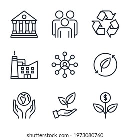 ESG concept. Environmental, social, and corporate governance related editable stroke outline icons set  isolated on white background flat vector illustration. Pixel perfect. 64 x 64. - Shutterstock ID 1973080760