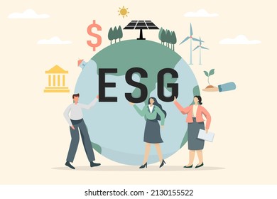 ESG concept of environmental, social and corporate government in sustainable and ethical business cartoon people vector illustration.