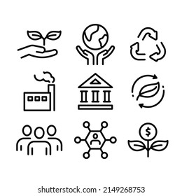 ESG Concept. Environmental, Social, And Corporate Governance Related Editable Stroke Outline Icons Set 