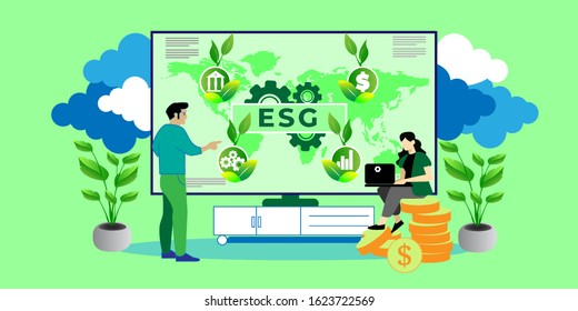 ESG Concept Of Environmental, Social And Governance In Sustainable And Ethical Business, Vector Illustration