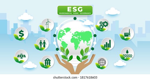 ESG concept of environmental, social and governance in sustainable and ethical business, vector illustration