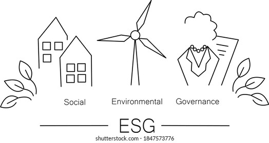 ESG concept of environmental, social and governance; sustainable development. Vector line art illustration 10 EPS