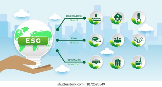 ESG concept of environmental, social and governance in sustainable and ethical business, vector illustration