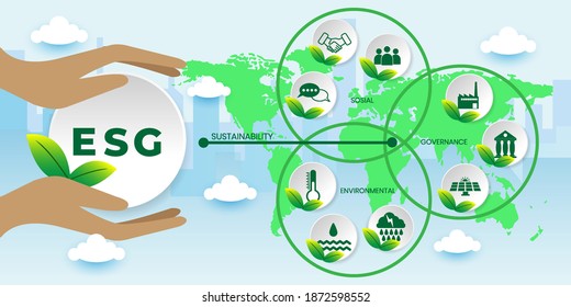 ESG concept of environmental, social and governance in sustainable and ethical business, vector illustration