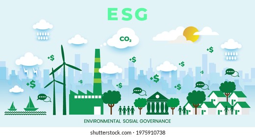 ESG concept of environmental, social and governance in sustainable and ethical business, vector illustration