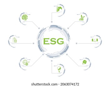 ESG concept of environmental, social and governance.  Corporate sustainability performance for investment screening. Vector illustration