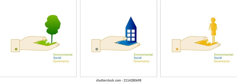 ESG Concept Of Environmental, Social And Governance; Sustainable Development. Vector Illustration In Three Parts, Isolated 10 EPS