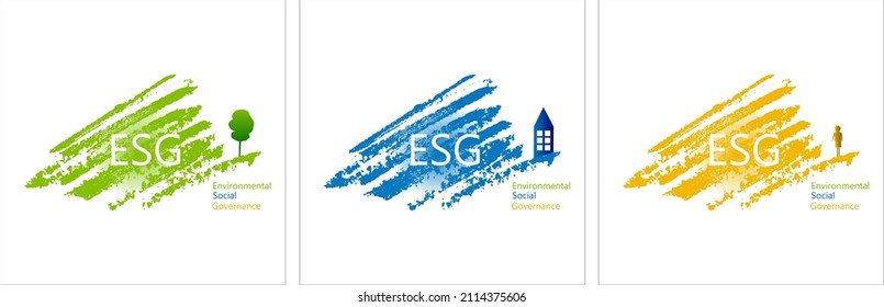 ESG Concept Of Environmental, Social And Governance; Sustainable Development. Vector Illustration In Three Parts,  Textured Background, 10 EPS