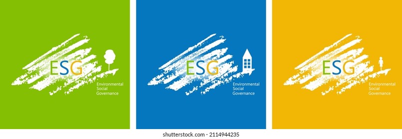 ESG Concept Of Environmental, Social And Governance; Sustainable Development. Vector Illustration In Three Parts,  Textured Background, 10 EPS