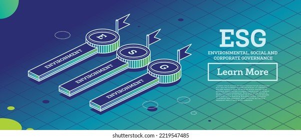 ESG Concept of Environmental, Social and Governance. Infographic Element with Three Elements. Vector Illustration. Sustainable Development. Isometric Outline Concept.