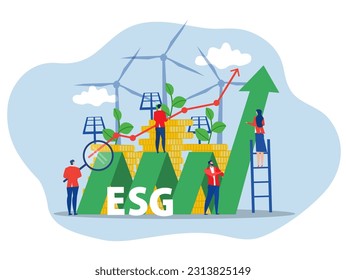 ESG concept of environmental, social and governance people share  the planet Earth gear  with ecology problem ESG  renewable, green, safe green eco energy environmental vector