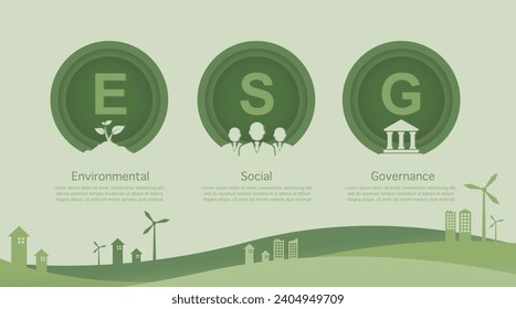 ESG concept of environmental, social and governance. in sustainable and ethical business on the Network connection on a green background. Green Vector illustration 