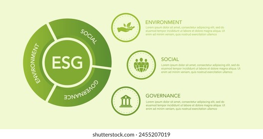 ESG concept environmental, social, and governance in sustainable and ethical business on the Network connection on a green background. Green icons vector illustration.