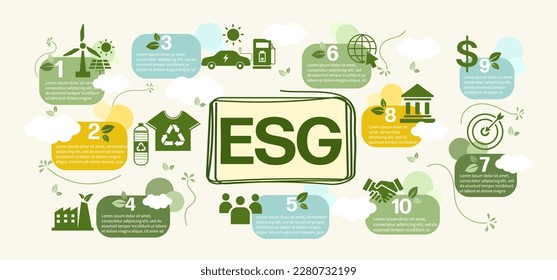 ESG concept icon for business and organization, Environment, Social, Governance and sustainability development concept with flat infographic design vector illustration