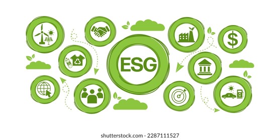 ESG concept icon for business and organization, Environment, Social, Governance and sustainability development concept with venn diagram, vector illustration