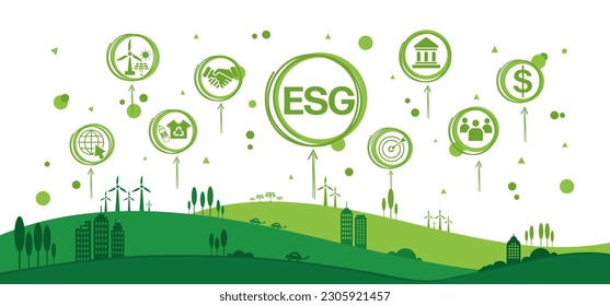 ESG concept icon for business and organization, Environment, Social, Governance and sustainability development concept with green world background, vector illustration