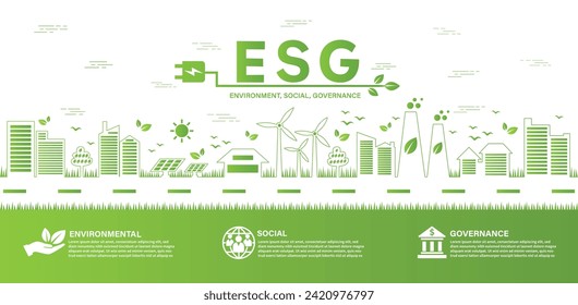 ESG concept icon for business and organization, Environment, Social, Governance and sustainability development concept. vector illustration, Infographic.