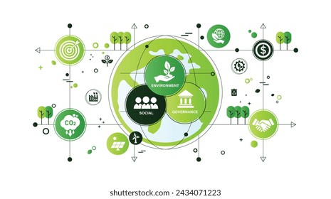 Icono del concepto ESG para empresas y organizaciones, Medio ambiente, Social, Gobernanza y concepto de desarrollo de sostenibilidad.