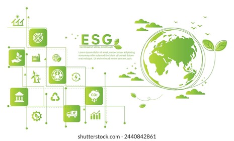 ESG concept icon for business and organization, Environment, Social, Governance and sustainability development concept. vector illustration, Infographic.