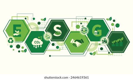 ESG Concept Icon für Business and Organization, Environment, Social, Governance und Sustainability Development Concept. Vektorillustration, Infografik.