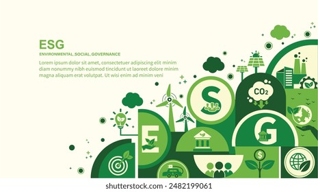 ESG concept icon for business and organization, Environment, Social, Governance and sustainability development concept. vector illustration, Infographic.