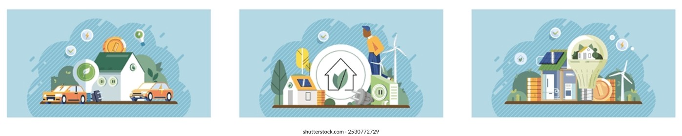 Concepto ASG. Representa hogares sostenibles, tecnologías verdes e inversiones ecológicas. Ideal para energía renovable, vida ecológica, cambio climático, inversiones sostenibles, medio ambiente