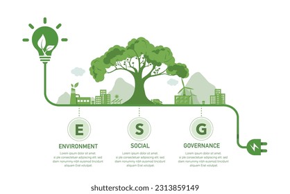 ESG concepts for the environment Social governance and sustainability concept with Venn diagram. green light bulb vector illustration