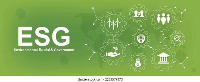 ESG concepts for environment, society and governance can be used for web banners, websites, brochures or designs etc. green background. EPS 10 vector.