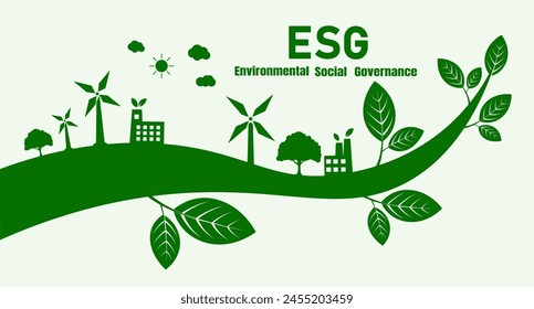 ESG-Konzepte für Umwelt, Gesellschaft und Governance in nachhaltigem und grünem Business auf weißer Vektorillustration