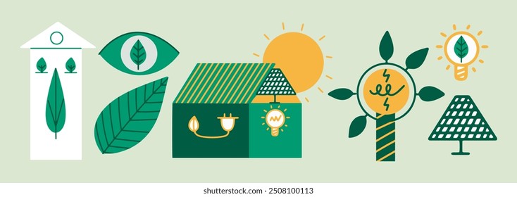 Esg conceptual set. Environmental collection. Green stickers. Vector illustration