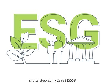 ESG decorative emblem - Environmental, Social and Corporate governance. Collective conscientiousness for social and environmental factors