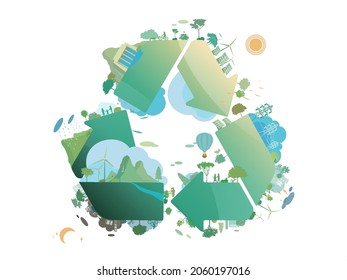 ESG and ECO friendly community with recycling symbol shows by the green environmental and cozy people its suit to add words inside about ESG vector illustration graphic EPS 10