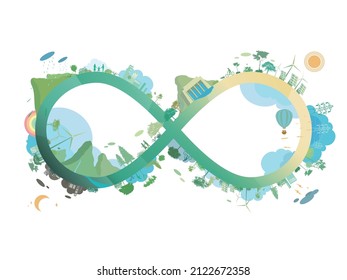 ESG and ECO friendly community with Unlimited symbol shows by the green environmental its suit to add words inside about ESG - Environmental, Social, and Governance vector illustration graphic EPS 10