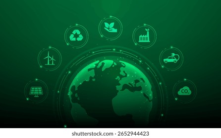 esg ecology environment and sustainable energy earth with icon background. save world green technology concept.vector illustration fantastic technology.